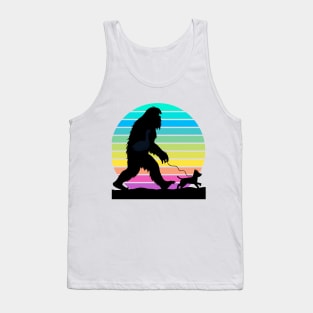 Big Foot walking a Dog Gradient Sunset Tank Top